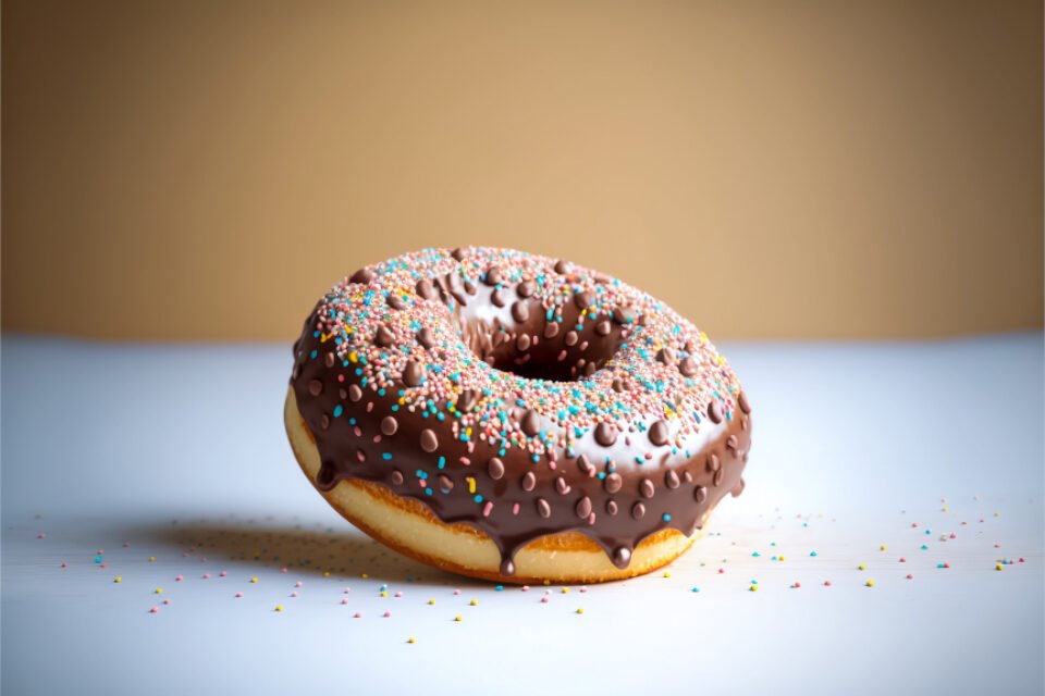 Doughnut topped with colourful sprinkles
