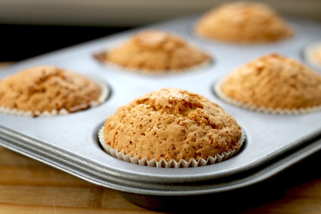 Muffins baked in a non-stick muffin tray