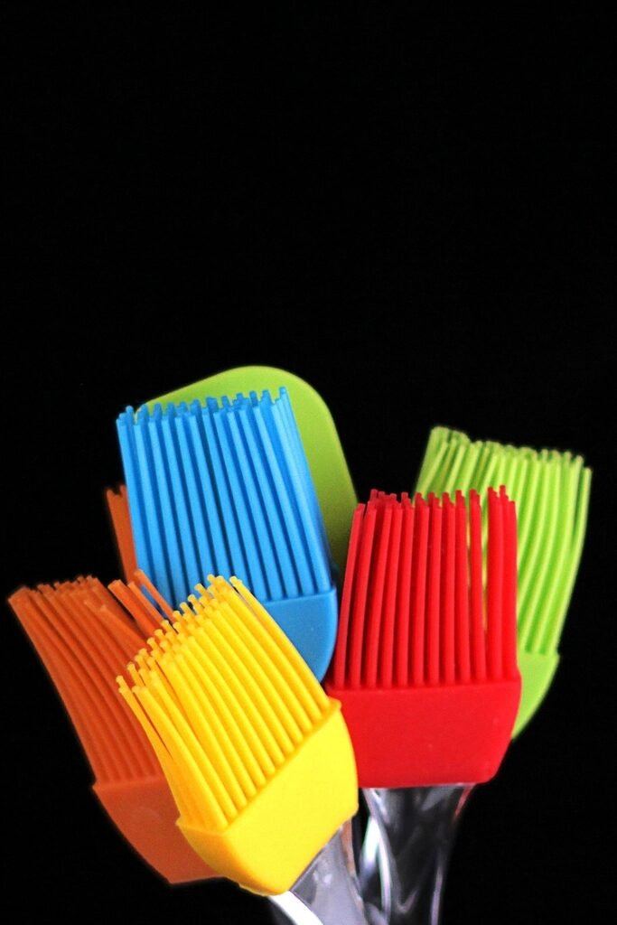 Colourful silicone pastry brushes and spatulas